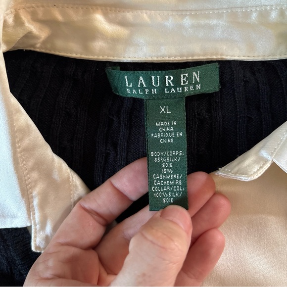 Lauren Ralph Lauren Womens XL Silk Cashmere Sweater Black Mock Layer Career Top - Picture 3 of 8